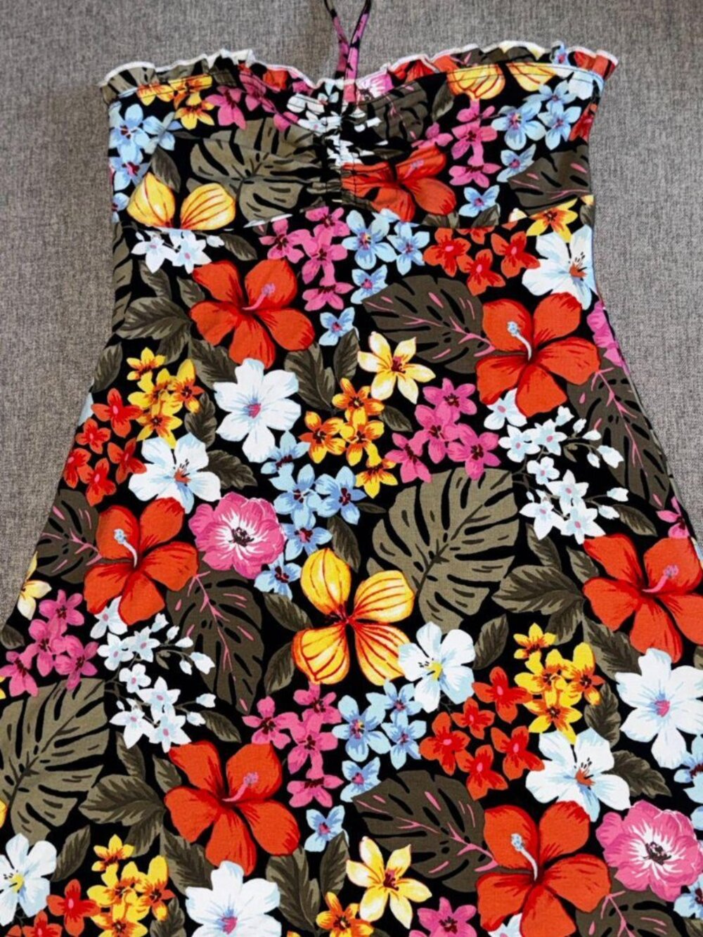 Forever 21 Women's Hawaiian Floral Print Mini Summer Sun Halter Dress Size XS